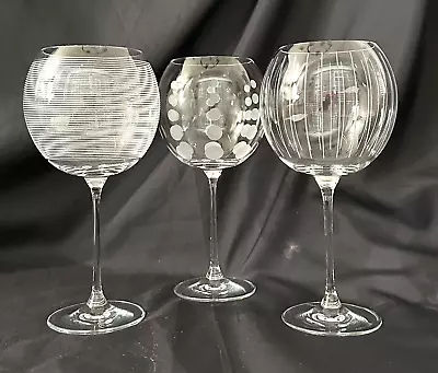 Mikasa  Cheers  Balloon Wine Glasses Dots-Lines-Set Of 3 • $29.50