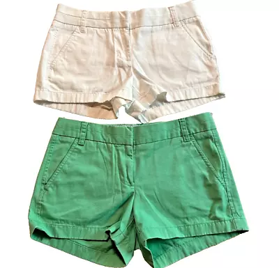 Lot Of 2 J. Crew Women's Chino Shorts White Green 100% Cotton Pockets Size 2 • $20