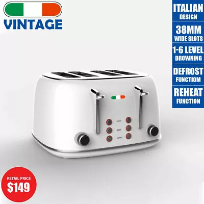 $109.99 • Buy Vintage Electric 4 Slice Toaster White Stainless Steel 1650W | Not Delonghi 