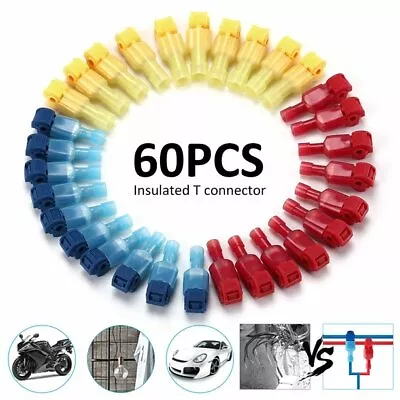 60pcs T-Taps Wire Terminal Connectors Insulated 22-10 AWG Quick Splice Combo Kit • $5.59