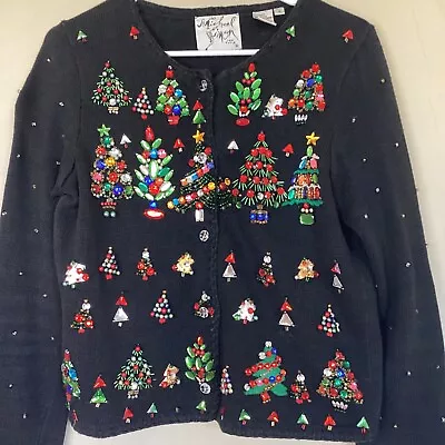 Michael Simon Christmas Sweater Cardigan Trees Small S  • $64.99