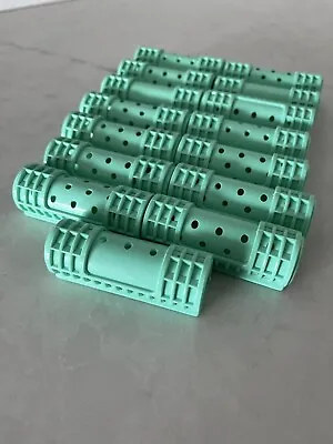 Vtg Retro Sea Green Plastic Hair Curlers Snap-on Holders Rollers MCM 2 3/4” W • $16