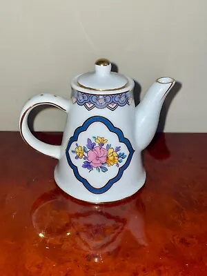 Vintage NANTUCKET Miniature Porcelain Gold Trim Flower Painted Tea Pot Kettle • $19.99