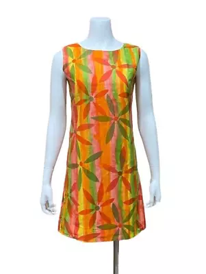 1960 's SMART TIME Dress Hippy BOHO Flower Dress Sleeveless Pink Orange Green • $39.99