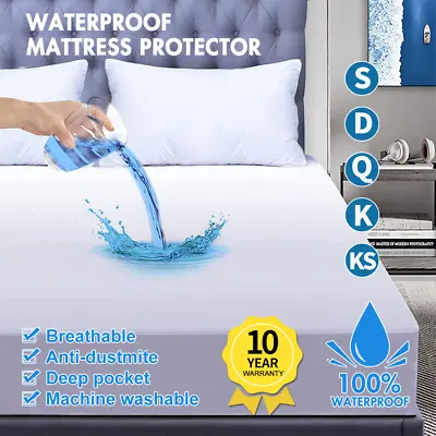 $21.49 • Buy Mattress Protector Waterproof Fully Fitted Terry Cotton Bed Soft Cover All Size