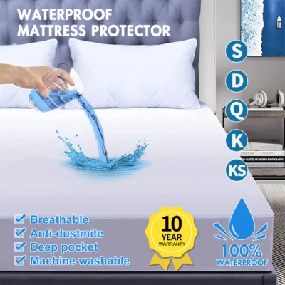 $21.49 • Buy Mattress Protector Waterproof Fully Fitted Terry Cotton Bed Soft Cover All Size