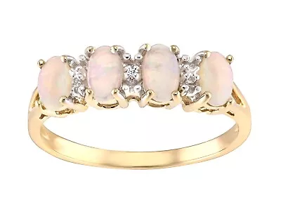 9ct Yellow Gold On Silver Natural Opal & Diamond Eternity Ring Size J - V • £34.95