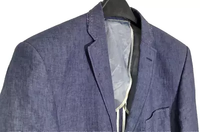 Holland Esquire Hand Customised Blue Linen Blazer Jacket UK Size 42 • £89.99