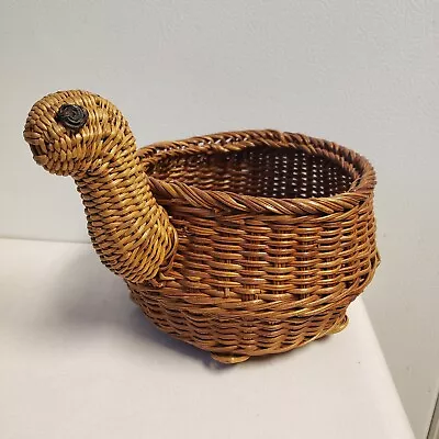 Vintage Avon Wicker Rattan Turtle Woven Basket Planter Boho Decor Cottage Garden • $12.99