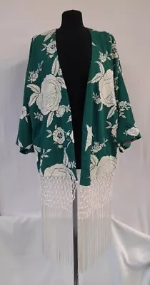 Ladies MATTHEW WILLIAMSON Green Floral Kimono Style Blouse W/pockets UK M-CG H27 • £9.99