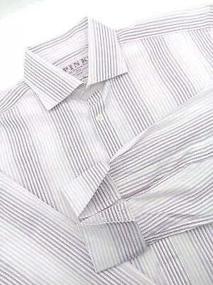 🇬🇧 Thomas Pink Super Fine Twofold French Cuff Shirt 16x34 Purple Stripe • $26.99