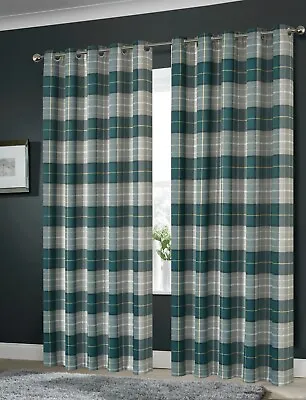 New Check Thermal Blackout Thick Curtain Pair Ready Made Eyelet Ring Top Curtain • £22.99