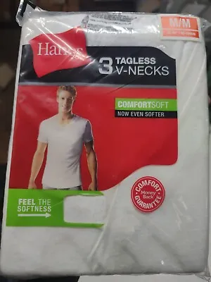 $13.99 • Buy New Hanes MEN'S 3 Pack White V-Neck Cotton T-Shirt Tagless Short Sleeve Tee NOS 
