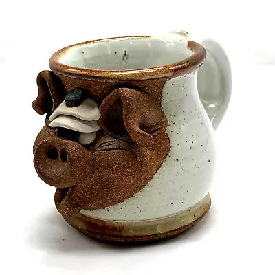 Mahon Pottery Coffee Mug Beige Funny Ugly Pig Face Hand Crafted Stoneware 1980 • $32.75