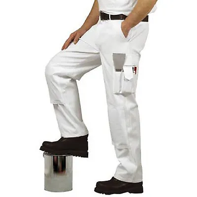 White Painters Trousers Decorators 100% Cotton Multi Pocket Knee Pockets S817 • £23.99