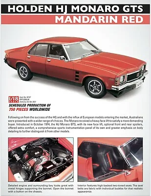 $279 • Buy 1/18 Holdem Hj Monaro Manderin Red Classic Collectables New In Box 18747