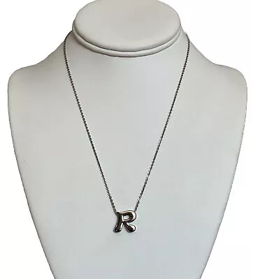 SARAH COVENTRY Silver Initial Letter R Pendant Necklace On Dainty Chain 18” VNTG • $14.99