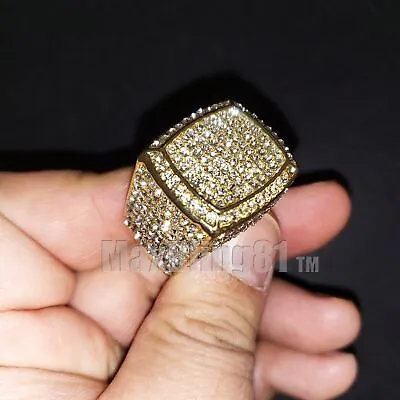 Luxury Hip Hop Iced Gold Plated Luxury Men's Cubic Zirocnia Pinky Chunky Ring • $14.99