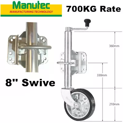 Manutec Trailer 8  Jockey Wheel Medium Duty Swivel Suits U-Bolts Bracket 700KG • $148.50