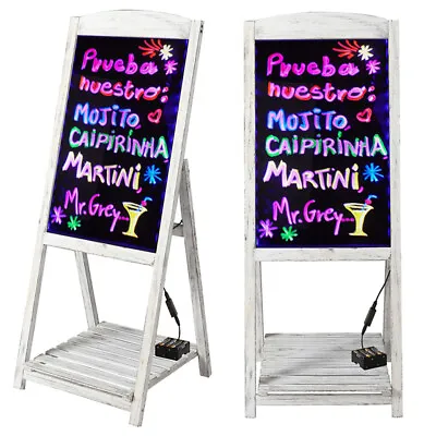 Wooden Blackboard Chalk Board A-Board Pavement Sign LED Glowing Panel Waterproof • £55.91