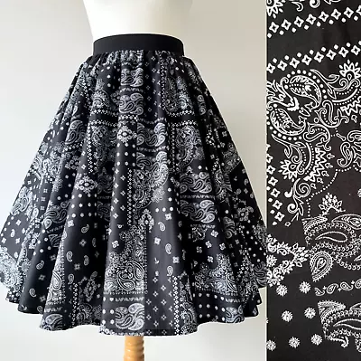 1950s Circle Skirt Bandana Print All Sizes - Rockabilly Pin Up Black & White • £29.99