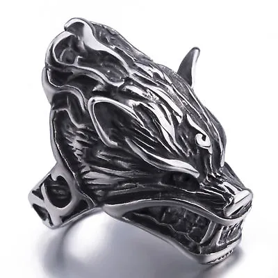 Men's Angry Werewolf Wolf Vampire Stainless Steel Ring Biker Jewelry Size 8-15 • $9.99