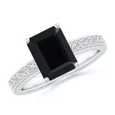 Black Spinel Emerald-Cut Octagon 9x7mm Side Stone Ring For Girls And Woman's • $38.50