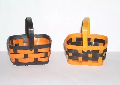 Vintage Lot Of 2 Mini Candy Baskets Pail Buckets Halloween Party Orange Black • $2.99
