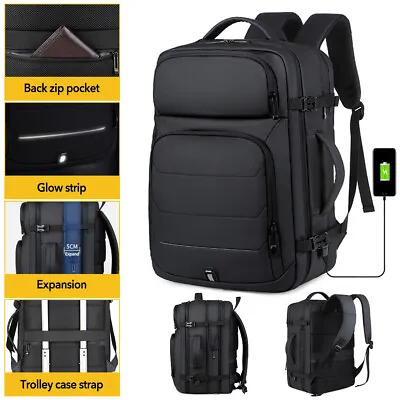 50L Men's Black Backpack Scalable Laptop School Luggage Bag Business Travel Bags • $45.12