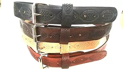 Heavy Duty Embossed Handmade Mens 1  W Real Amish Leather  Belt Tool Holster • $21.99