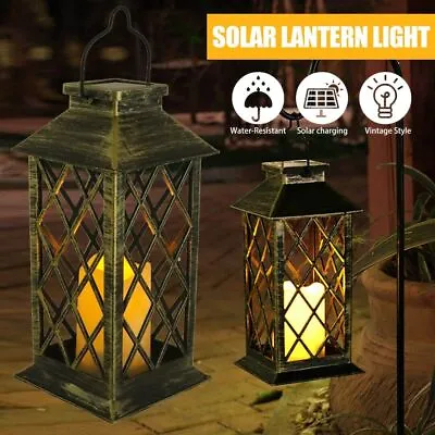 Waterproof LED Solar Lantern Light  Powered Hanging Outdoor Garden Candle Lamp • £12.05