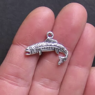 6 Fish Charms Antique Silver Tone 3D Bass Or Trout - SC189 • $6.80