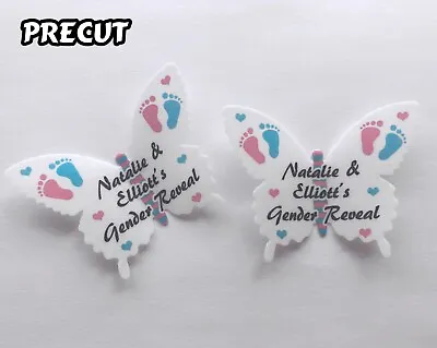 15 Personalised Gender Reveal Edible Wafer Butterfly Cupcake Party Cake Toppers • £3.99