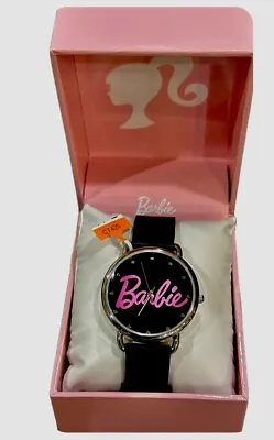 Barbie Logo Watch/ Stainless Steel Black Leather Strap • $46.98