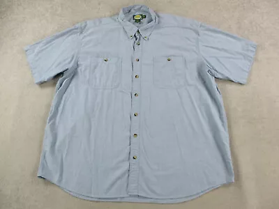 Cabelas Shirt Mens 3XLT Tall BLue Canvas Pockets Work Outdoor Cotton Button Up • $22.49