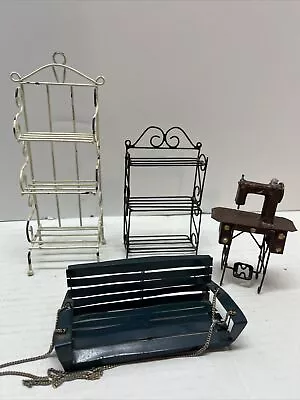 4 Piece Metal Dollhouse Accessories Porch Swing Treadle Sew Machine 2 Baker Rack • $24.50