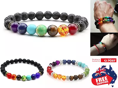 Chakra Bracelet Healing Lava Stone 7 Bead Natural Oil Diffuser Aromatherapy 1pc • $4.95