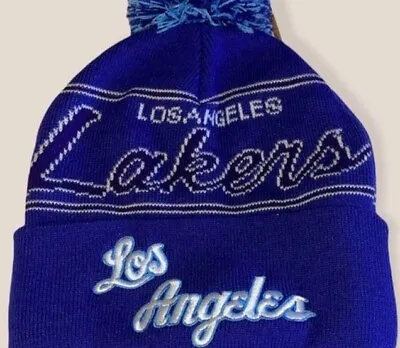 Los Angeles Lakers NBA Mitchell & Ness HWC Purple Script Pom Knit Hat Beanie Cap • $29.69