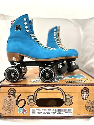 Moxi Lolly Roller Skates Pool Blue Suede - Size 6 (wmn’s 7-7.5) & Pads • $425