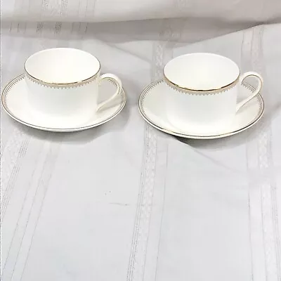 Set Of 2 WEDGWOOD / VERA WANG Golden Grosgrain CUP & SAUCER- 2 1/4  • $37.04