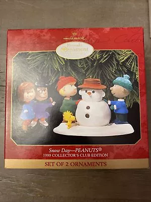 Vintage 1999 Hallmark SNOW DAY PEANUTS Set Of 2 KOC Club Exclusive Ornaments • $17.99