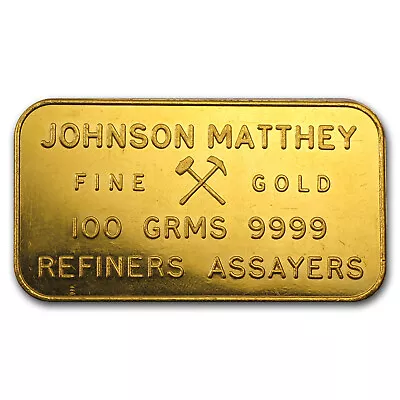 100 Gram Gold Bar - Johnson Matthey-London (Pressed) • $8609.05