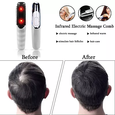 2in1 Electric Massager Comb Infrared Laser Hair Growth Head Scalp Vibrate Brush • £10.88