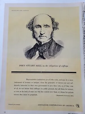 $9.99 • Buy 1953 CCA Container Corporation Of America John Stuart Mill Suffrage Vintage Ad