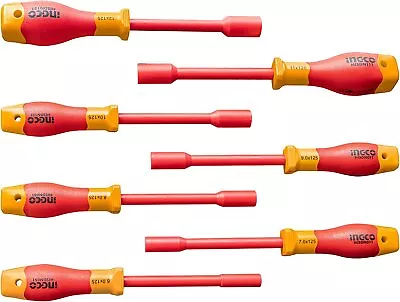 INGCO 7Pcs Insulated Nut Screwdriver Set VDE Insulated Nut Driver Spinner Socket • £35.99