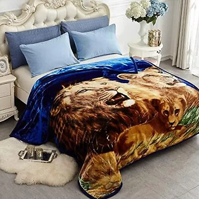 Heavy Korean Faux Mink Fleece Blanket 2ply Reversible Lion/Dolphin Queen By JYK • $59.55