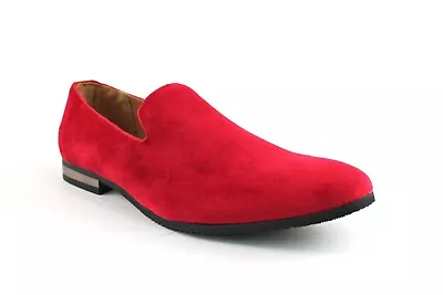 Bright Red Velvet Slip On Loafers Men's Dress Shoes Modern Formal Footwear AZAR • $29.99