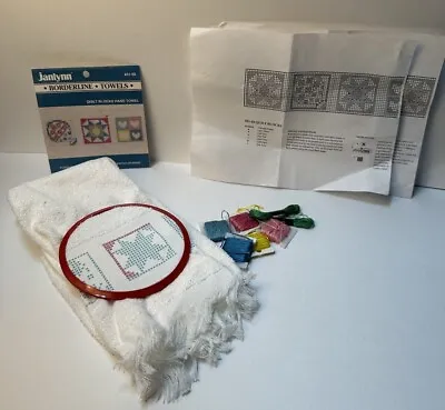 Vtg 1991 Janlynn Borderline Hand Towel Cross Stitch Quilt Blocks Kit STARTED • $14.26