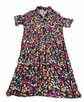 Monki XL Midi Dress Multicoloured Floral Viscose Short Sleeve Collared Buttons • $30.32