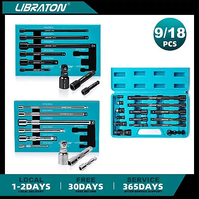 LIBRATON Socket Extension Set 1/4 3/8” 1/2“ Ratchet Joint Adaptor Swivel Sockets • $25.99